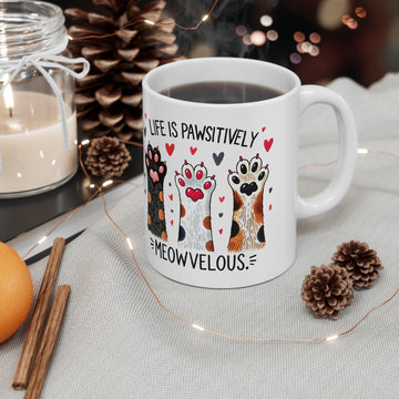 Pawsitively Meowvelous - Ceramic Coffee Cup, 11oz