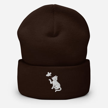 Kissing heart cat - Cuff Embroidered Beanie