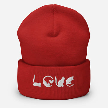 Love Cats - Cuffed Embroidered Beanie