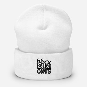 Life is better with cats - Cuffed Embroidered Beanie
